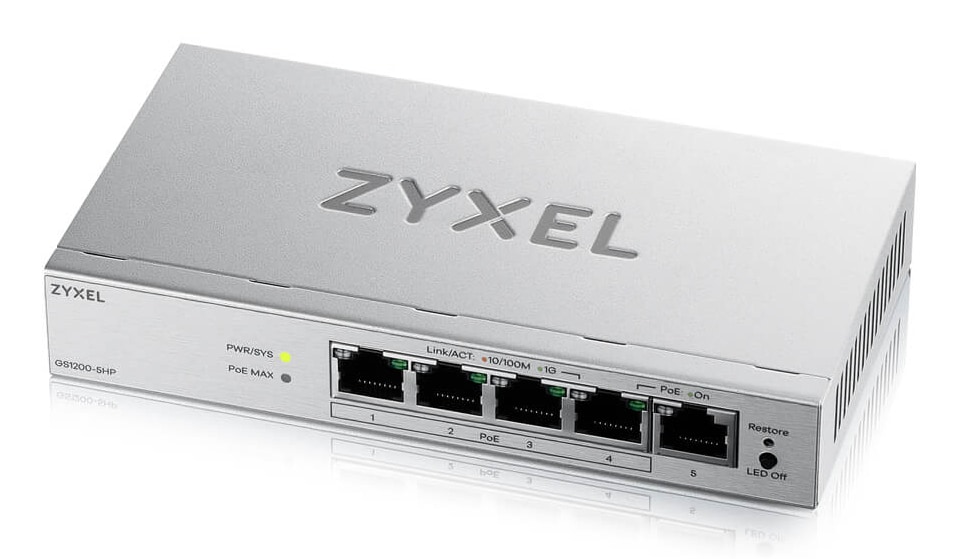 Zyxel Netzwerk Switch 5 Port | Web-Managed PoE+ | GS1200-5HPV3 | 4x PoE+ mit 68W Budget + 1x GbE Ports, Lüfterlos, VLAN, QoS, IGMP Snooping, Energieeffizient, Netzteil Enthalten - Bild 4