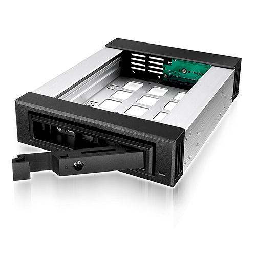 ICY BOX 5,25" Wechselrahmen für 1x 3,5" (8,9 cm) oder 1x 2,5" (6,35 cm) SATA III/SAS II HDD/SSD, abschließbar, Aluminium, IB-129SSK-B - Bild 4