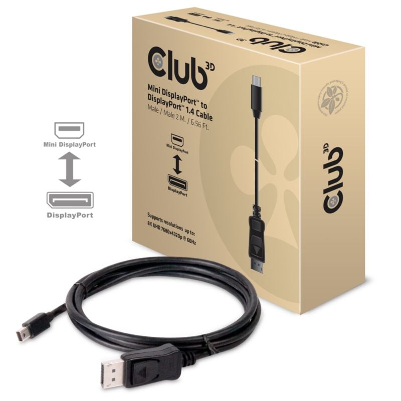Club3d Club 3D 8K 60Hz Displayport 1.4 Adapterkabel 2M Mdp Zu Dp Hbr3 St./St. Größe 3 Schwarz