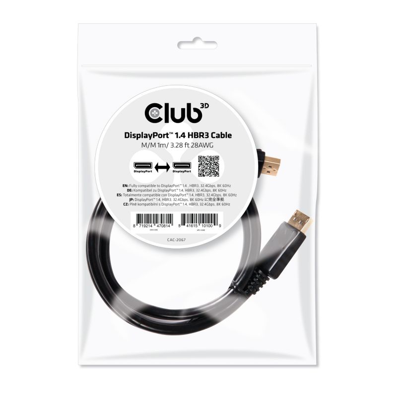 Club3d Club 3D Displayport Kabel 1M Dp Zu Dp Hbr3 St./St. Größe 1.4 Schwarz