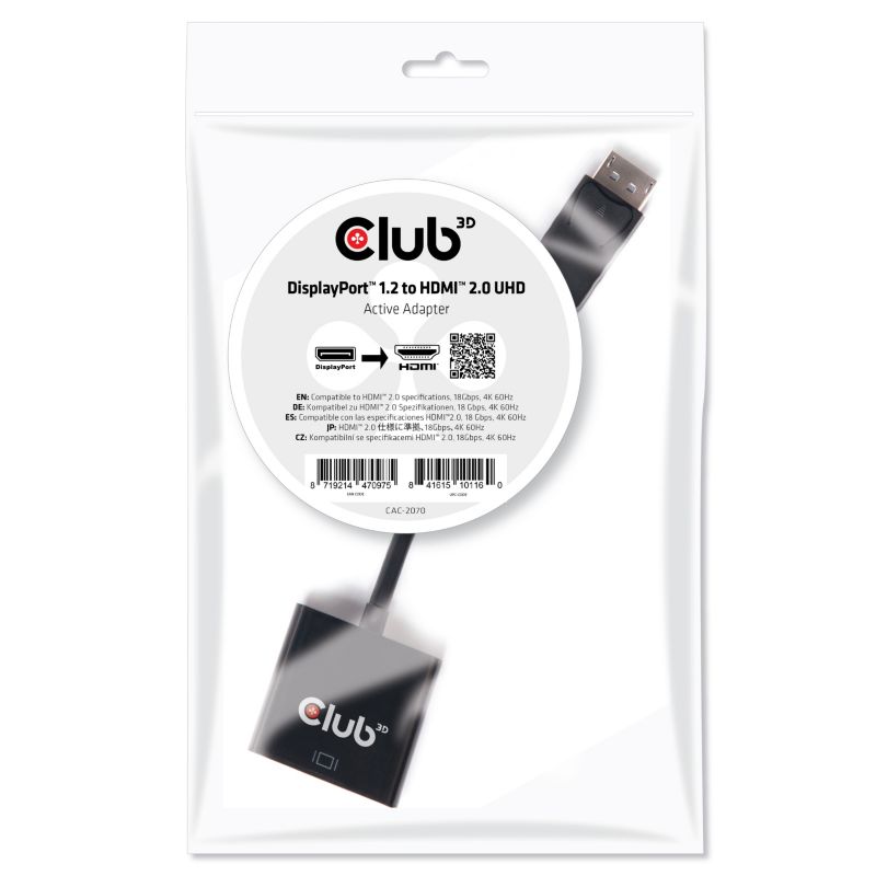 Club 3D DisplayPort 1.2 Adapter DP zu HDMI 2.0 aktiv UHD 4K60Hz St./Bu. schwarz