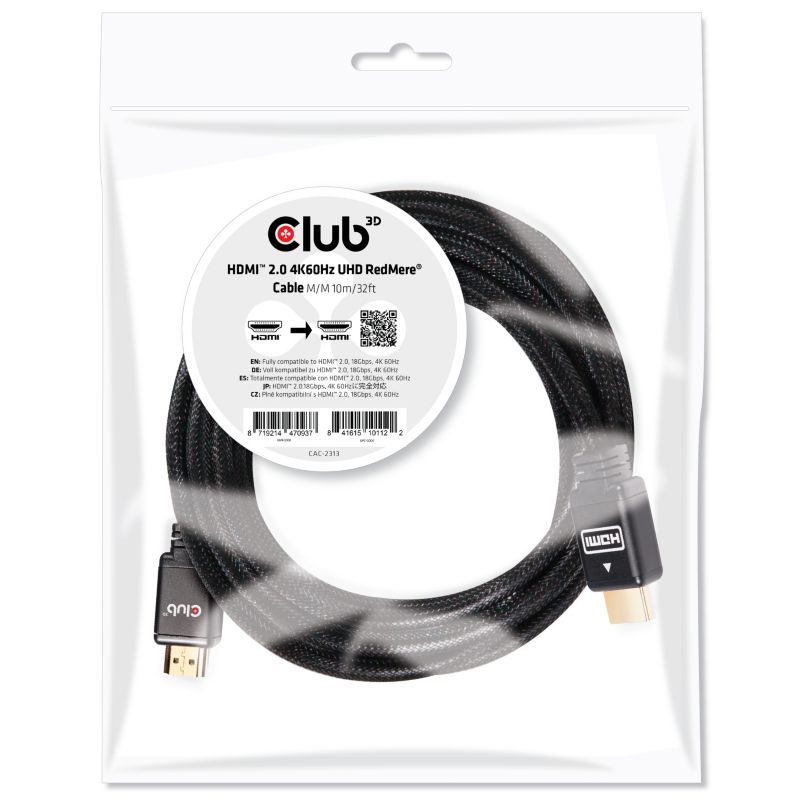 Club3d Club 3D Hdmi Kabel 10M 4K60hz Redmere Uhd St./St. Größe 2.0 Schwarz