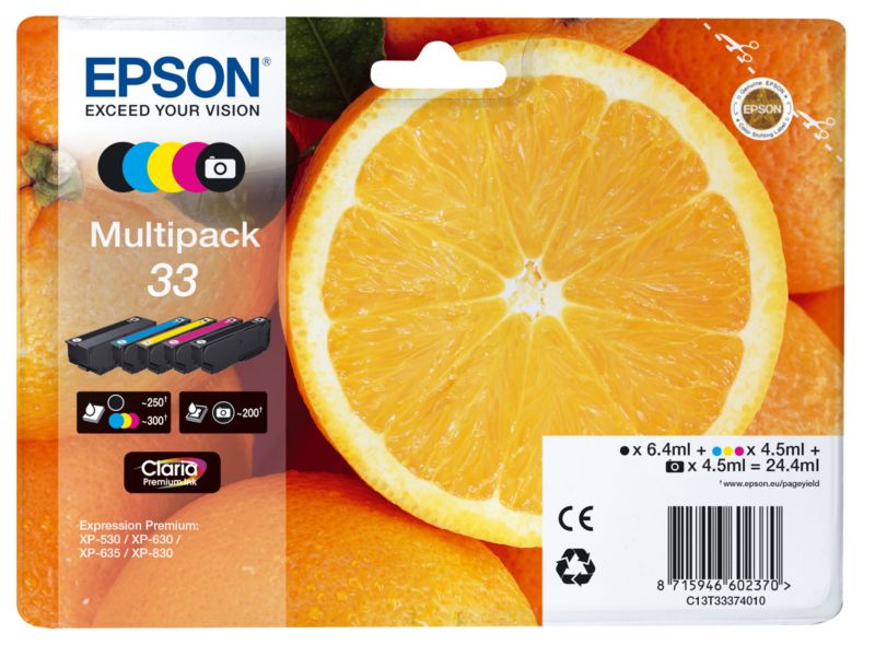 Epson E33 Druckerpatronen (bk, c, m, y, phbk) - Epson T3337, No. 33, C13T33374011 für z.B. Epson Expression Premium XP -530 - Image 5