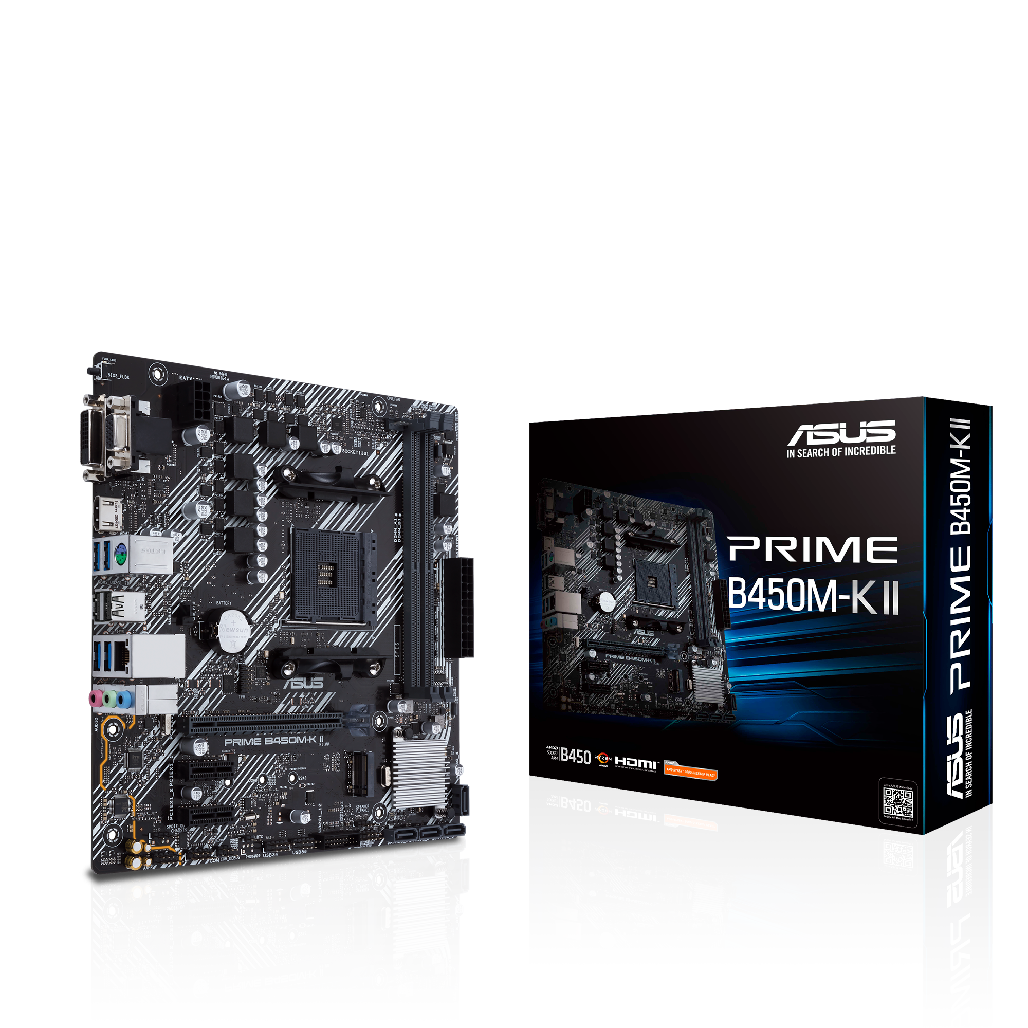 ASUS Prime B450M-K II Mainboard AMD Ryzen B450 Sockel AM4 Micro µATX 4x DDR4 M.2 - Image 3
