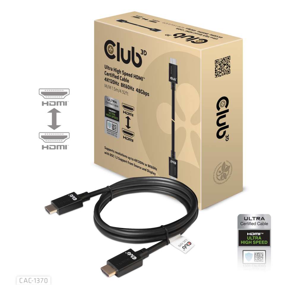 Club3d Club 3D Hdmi 2.1 Kabel 1,5M Ultra High Speed 4K120hz, 8K60hz St./St. Schwarz Cac-1370 - Image 5