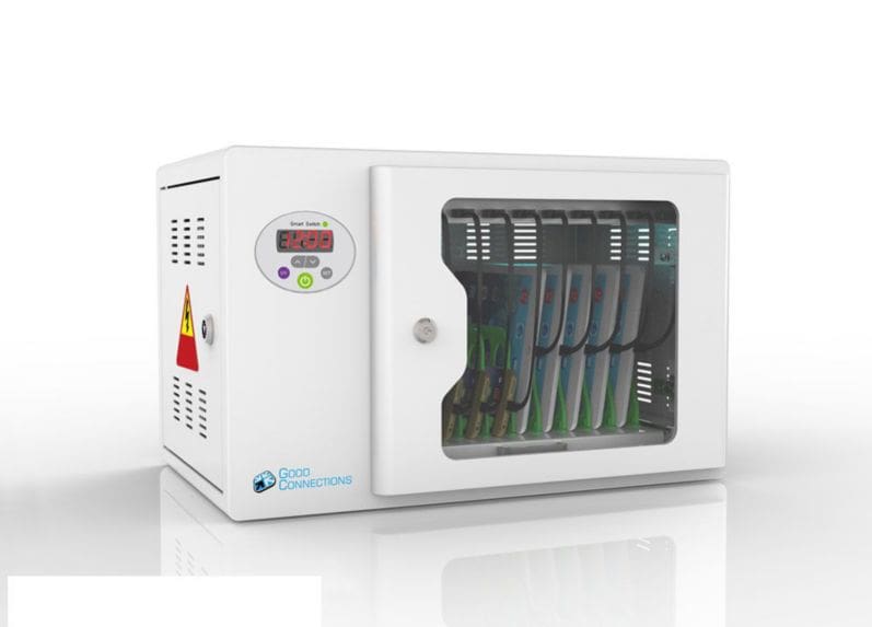 Tablet-Ladestation für bis zu 10 Geräte, UV-Desinfektion, Smart Control, Sync.