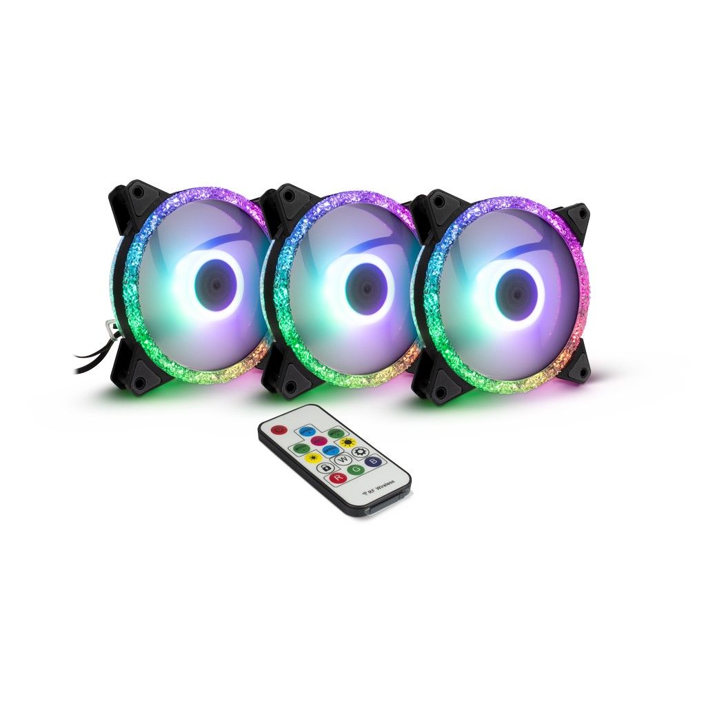 Inter-Tech Argus Rgb-Fan Set Rs-07, 120 Mm Gehäuselüfter Mit Rgb Kristall-Effekt Größe 24 Schwarz