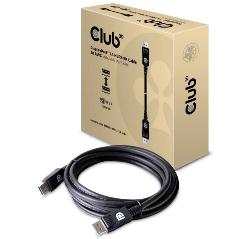 Club3d Club 3D Displayport Kabel 3M Dp Zu Dp Hbr3 8K60hz Vesa St./St. Größe 1.4 Schwarz