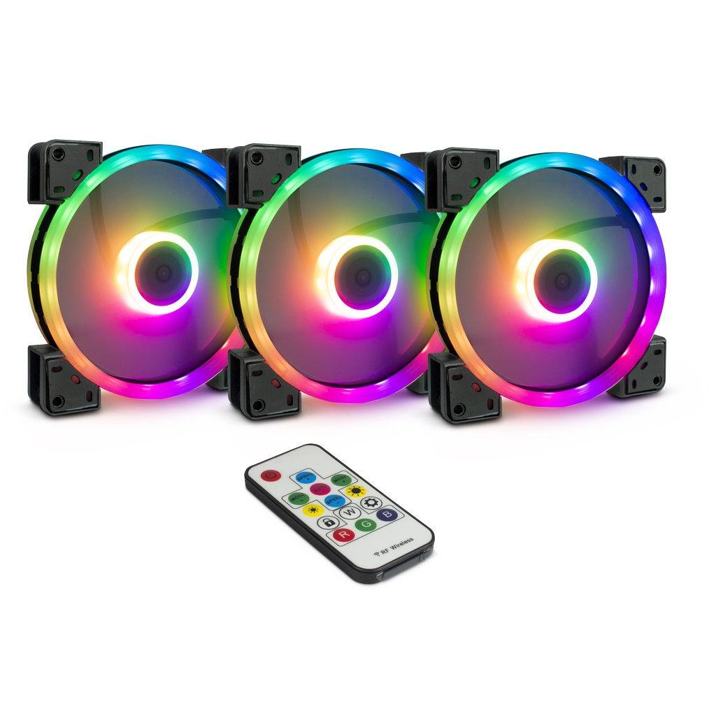 Inter-Tech Argus Rgb-Fan Set Rs14 Mit Fernbedienung, 3X 140Mm Lüfter Größe 26 Schwarz