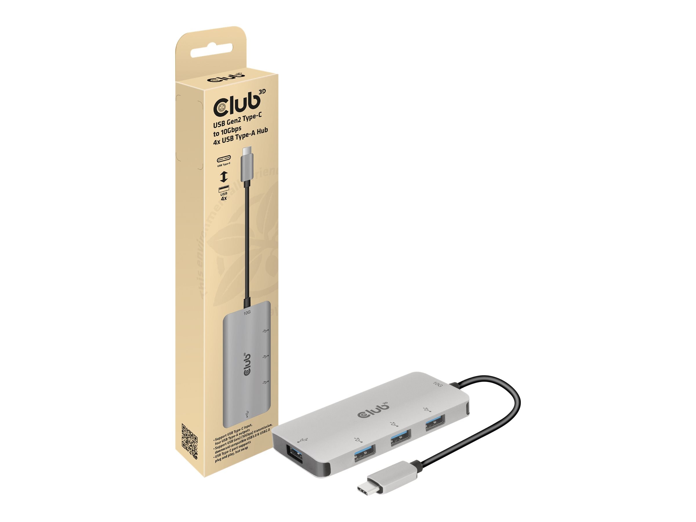 Club3d Club 3D Usb Gen 2 Typ-C Auf 10Gbps 4X Usb Typ-A Hub 100 Watt Größe 3