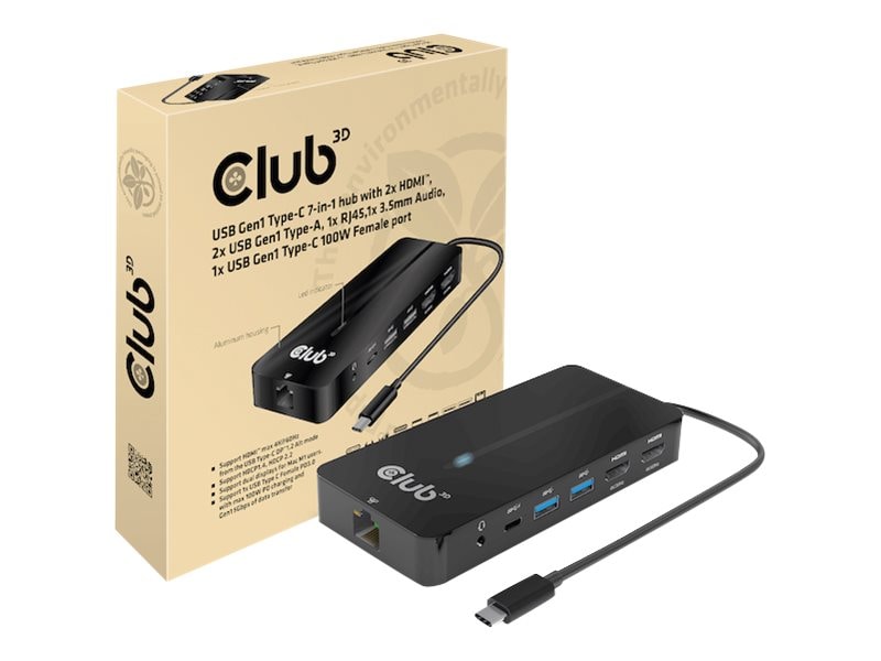 Club3d Club 3D Usb Gen 1 Typ-C 7In1 Hub 2X Hdmi, 2X Usb Gen1 Typ-A, 1X Rj45 100 Watt - Bild 3