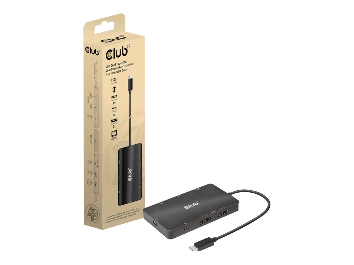 Club3d Club 3D Usb Gen 2 Typ-C Zu Dual Displayport 4K60hz 7-In-1 Portable Dock 100W Größe 3