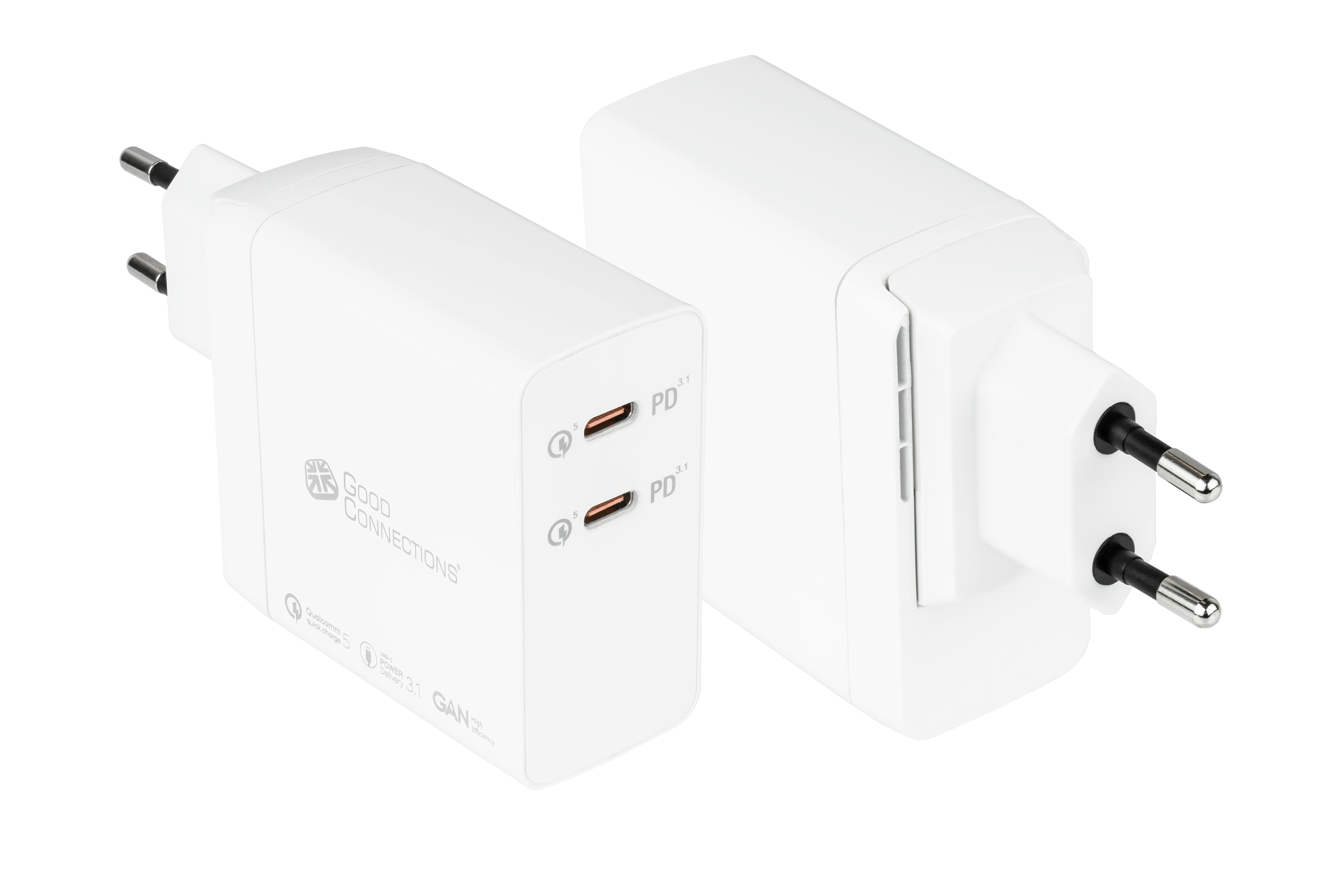 GC USB-Schnellladegerät 140W GaN-Technologie, 2x USB-C, PD 3.1, QC 5.0, PPS weiß