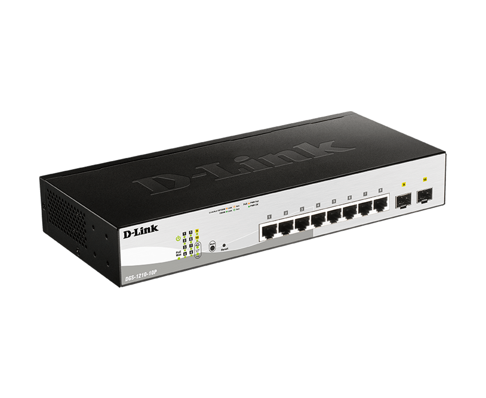 Image of D-Link DGS-1210-10P Smart+ Managed Switch [8x Gigabit Ethernet PoE+, 2x GbE SFP]