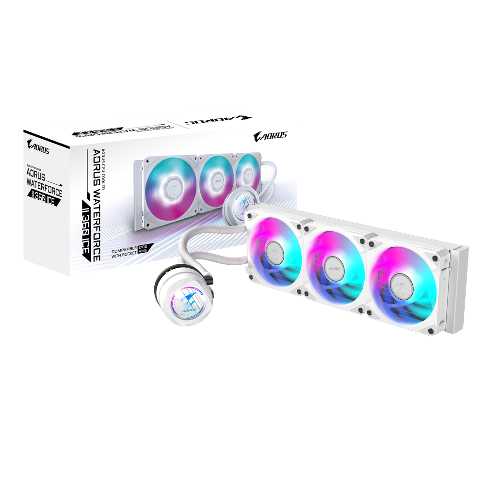 GIGABYTE AORUS WATERFORCE II 360 Ice AIO Flüssigkeits-CPU-Kühler - 3x120mm ARGB-Lüfter, Schiebe-in-Verriegelungsmechanismus, Daisy-Chain, kompatibel mit Intel LGA 1851 und AMD AM5 - Bild 4