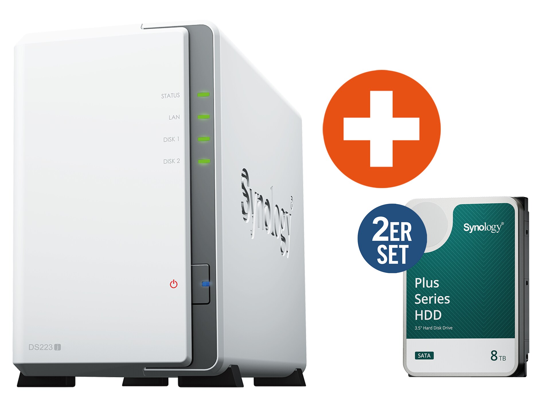 Synology DS223j NAS System 2-Bay 16 TB inkl. 2x 8 TB Synology HDD HAT3320-8T