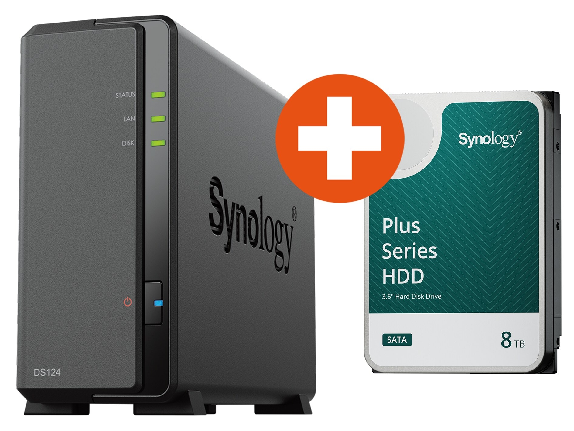Synology DS124 NAS System 1-Bay 8 TB inkl. 8 TB Synology HDD HAT3320-8T