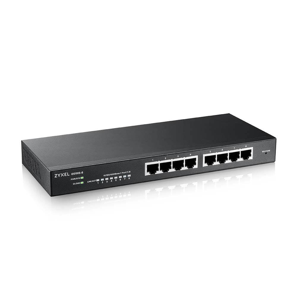 Zyxel Gs1915-8 8-Port Gbe Smart Switch, Nebulaflex, Lüfterlos, Metallgehäuse Schwarz