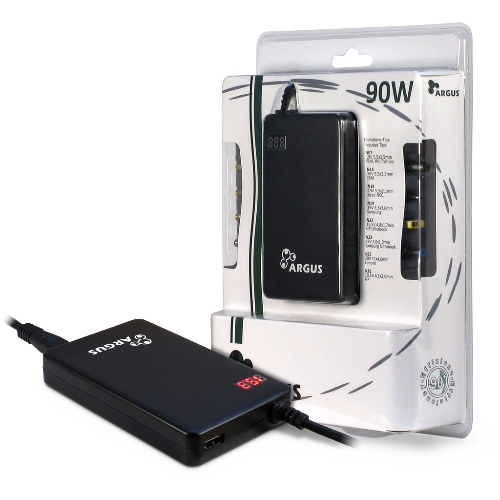Intertech Argus NB-90SA - 90W Notebookuniversalnetzteil (90 W), Notebook Netzteil, Schwarz - Bild 3