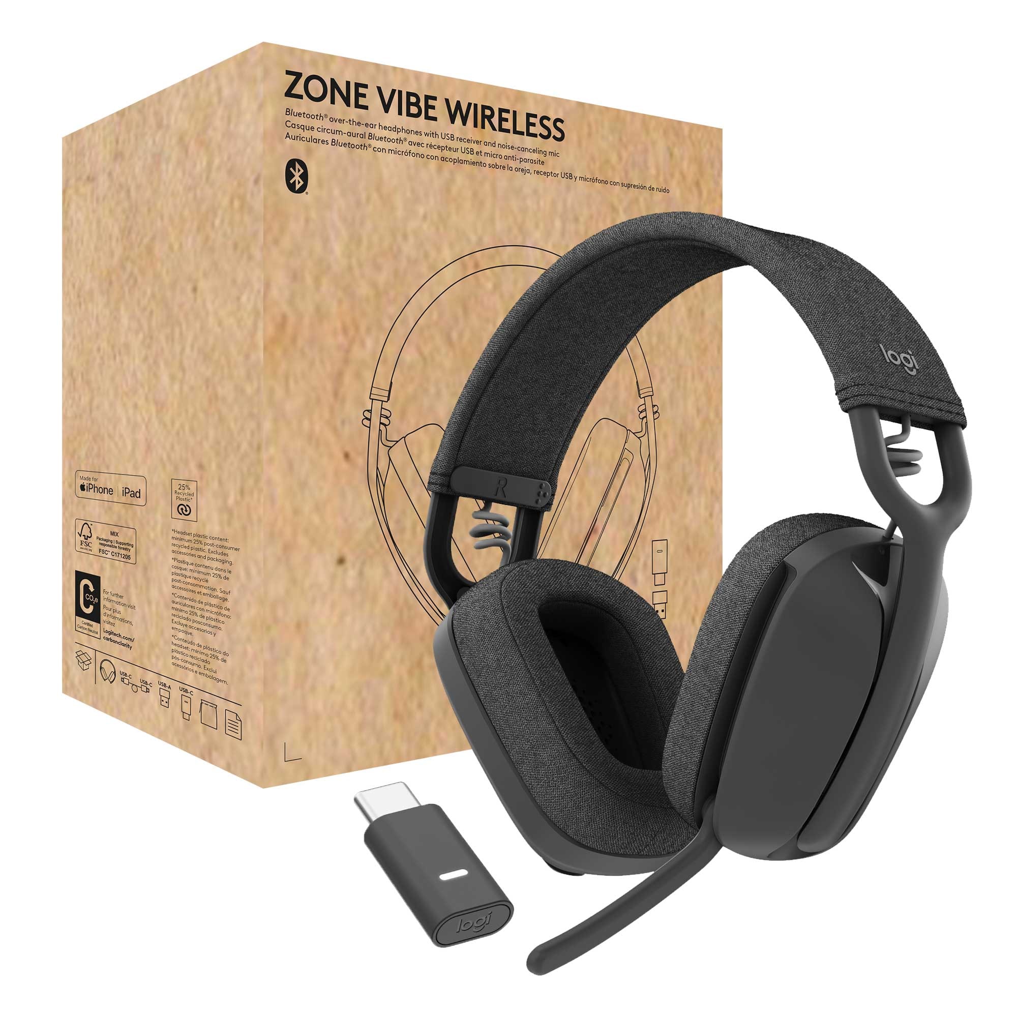 Logitech Zone Vibe (Kabellos, USB-C, Microsoft Teams), Office Headset, Grau - Bild 4