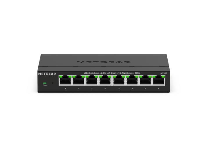 Netgear 8-Port 2,5 Gb-Switch – Multi-Gigabit Ethernet Unmanaged Essentials Switch (Ms308): Mit X 1G/2,5G, Desktop- Oder Wandbefestigung Größe 8 Dunkelgrau