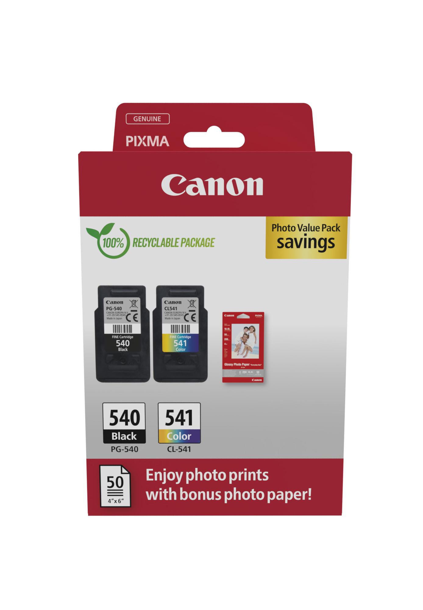 Canon 5225B013 PG-540 / CL-541 Vorteilspack Tinte Schwarz/Cyan/Magenta/Gelb + Fotopapier Vorteilspaket