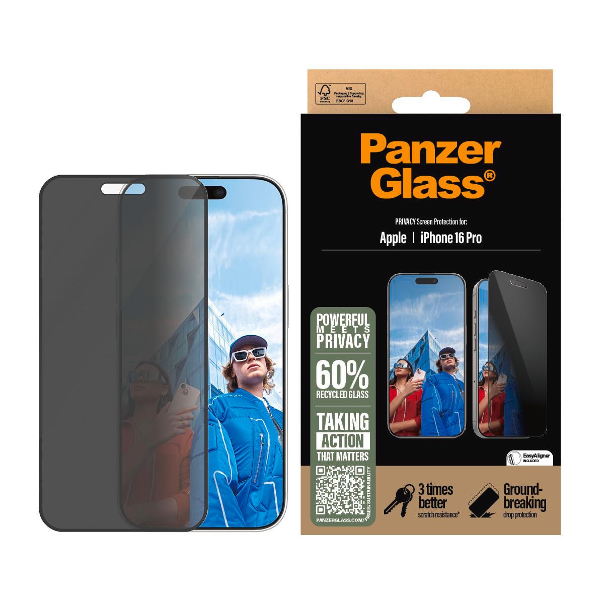Panzerglass Schwarz Schutzfolie Privacy Ultra-Wide Fit Easyaligner Für Apple Iphone 16 Pro, Gehärtetes Glas, Full Glue - Bild 6