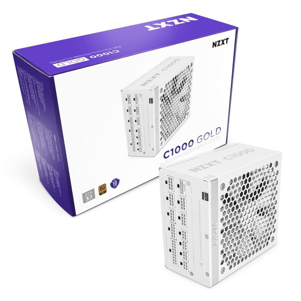 Nzxt C1000 1000W Gaming Netzteil 80+ Atx3.1 Pcie5.0 Modular 135 Mm Lüfter Weiß Gold