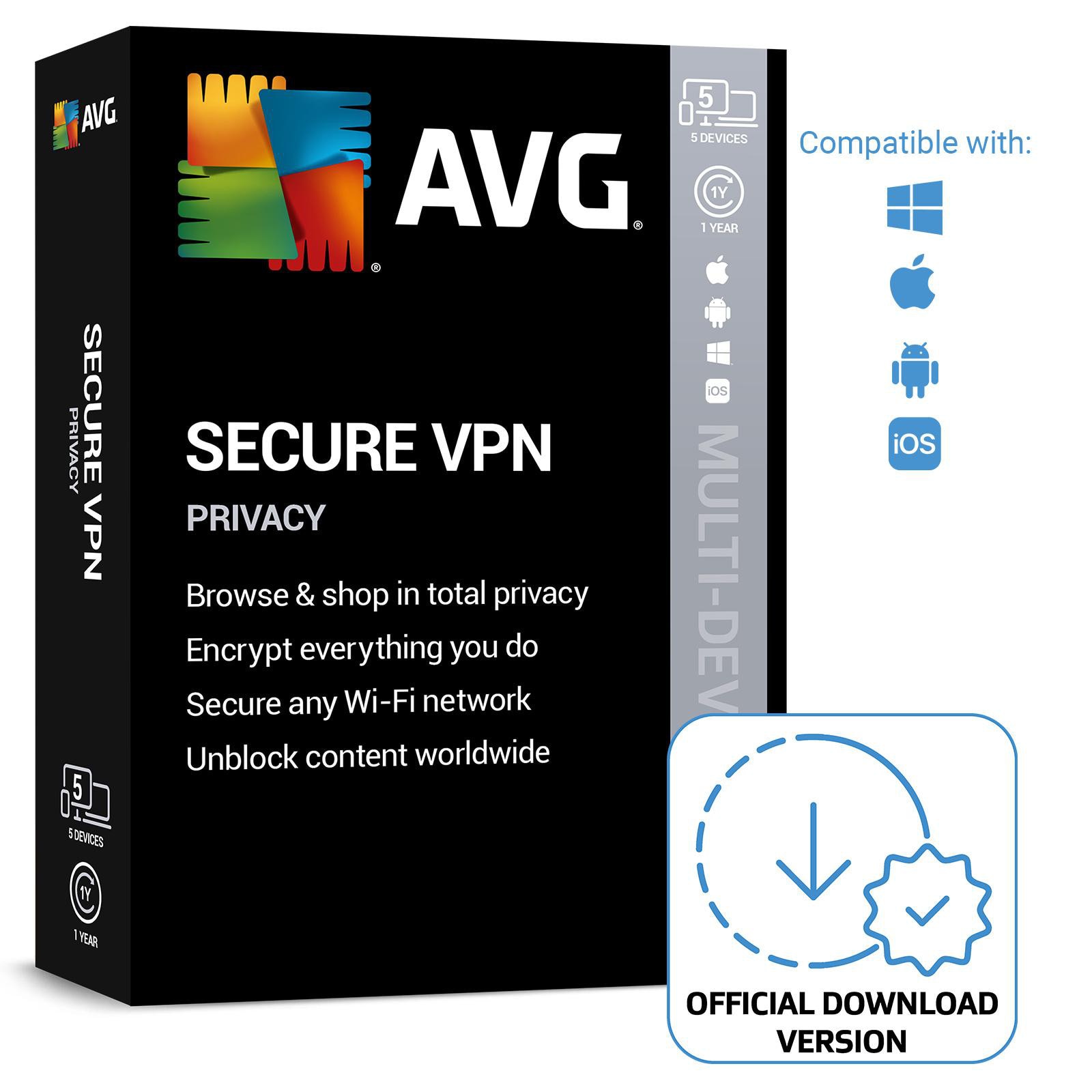 Avast AVG Secure VPN (10 Geräte) - 1 Jahr ESD DE | Download & Produktschlüssel svd.10.12m