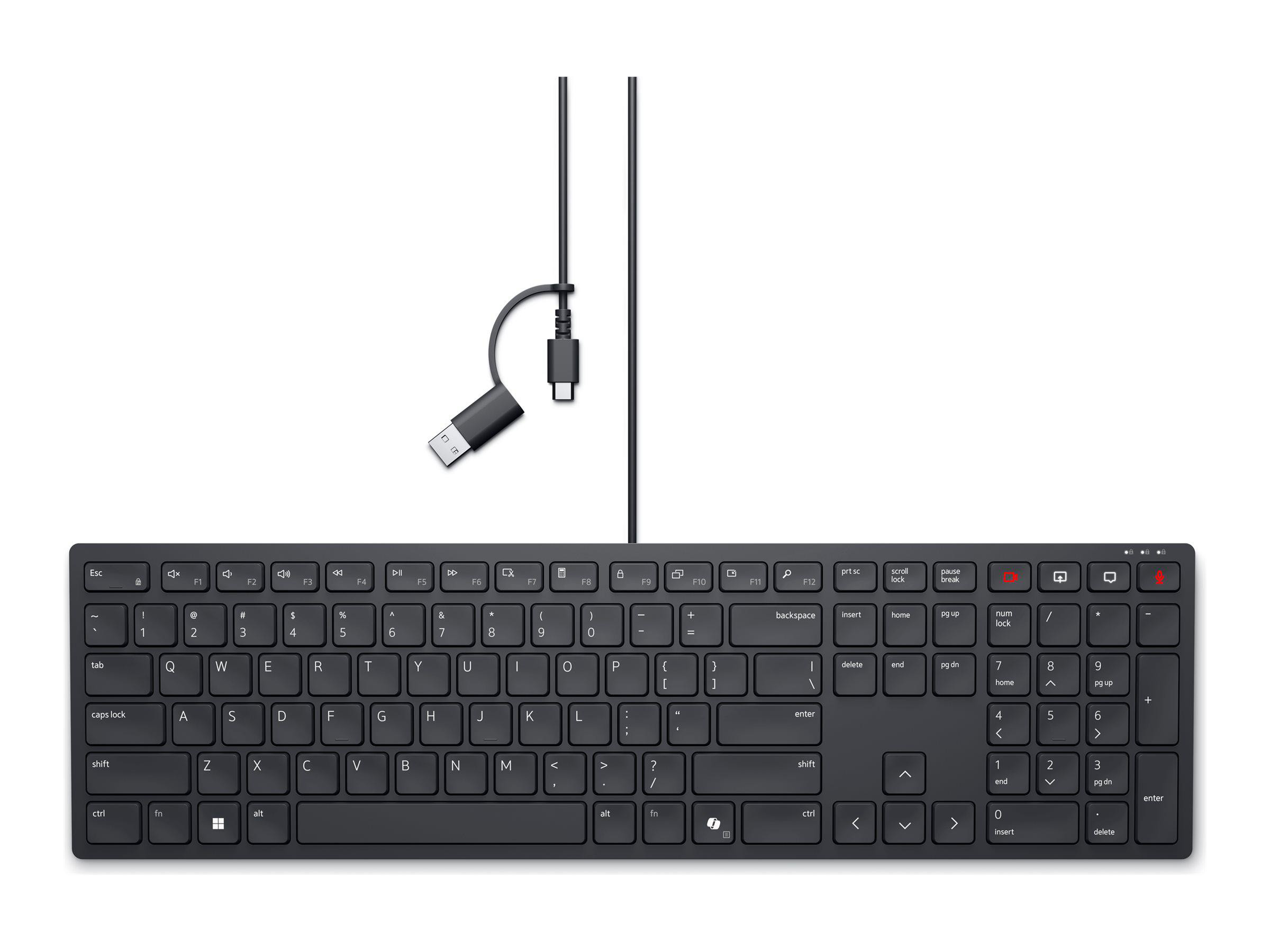 Dell KB525C USC-C/ -A Tastatur Schwarz, AI Copilot-Taste, 15 programmierbare Tastenkombinationen