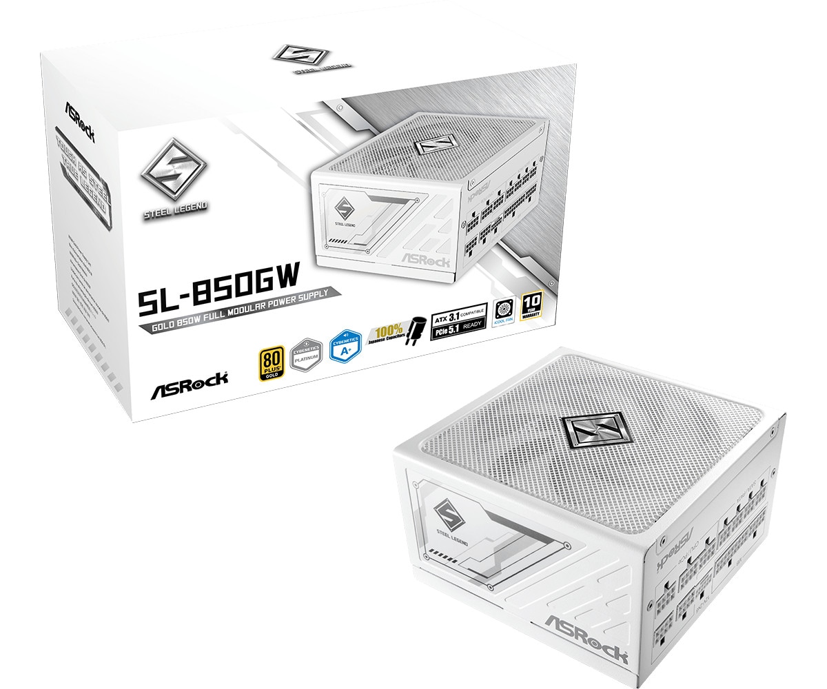 ASRock Steel Legend 850W Gold Gaming Netzteil modular ATX 3.1 PCIe 5.1 Weiß