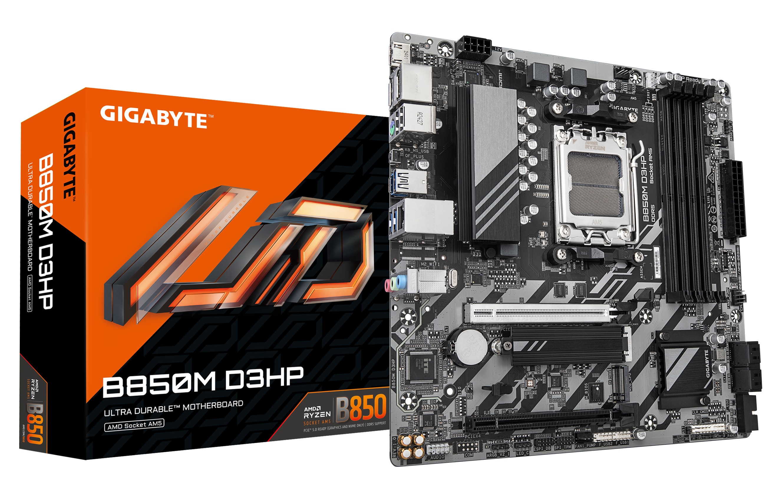 Gigabyte Schwarz Mainboard "B850m D3hp Motherboard - Amd Ryzen 9000 Series Cpus, 5+2+2 Phasen Digi", B:26,8Cm H:5,9Cm T:27,2Cm, Mainboards - Image 3