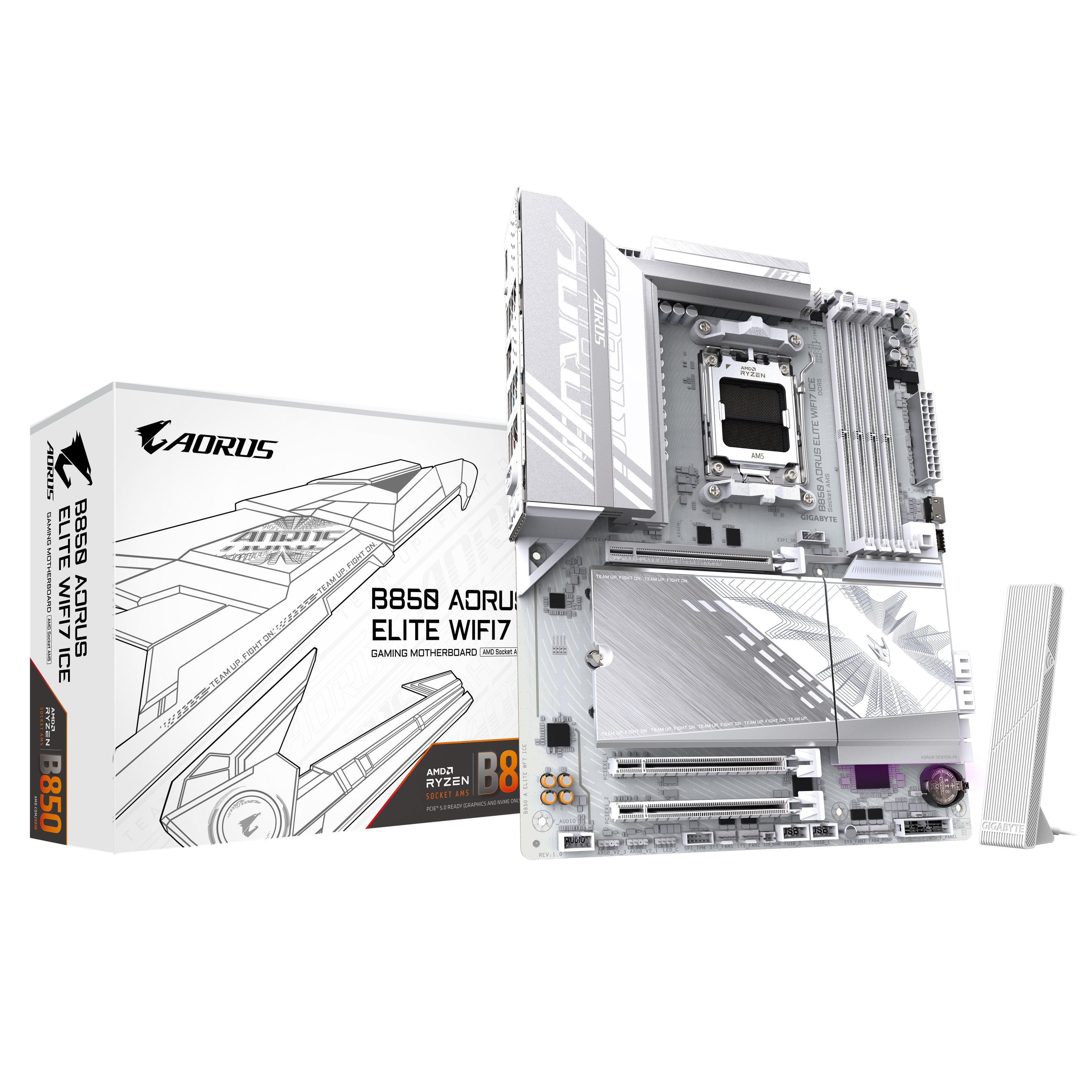 GIGABYTE B850 AORUS Elite WIFI7 Ice Motherboard - AMD Ryzen 9000 Serie CPUs, 14+2+2 Phasen digitales VRM, bis zu 8200MHz DDR5 (OC), 1xPCIe 5.0 + 2xPCIe 4.0 M.2, 2,5 LAN, WiFi 7, USB 3.2 Gen 2x2 - Bild 4