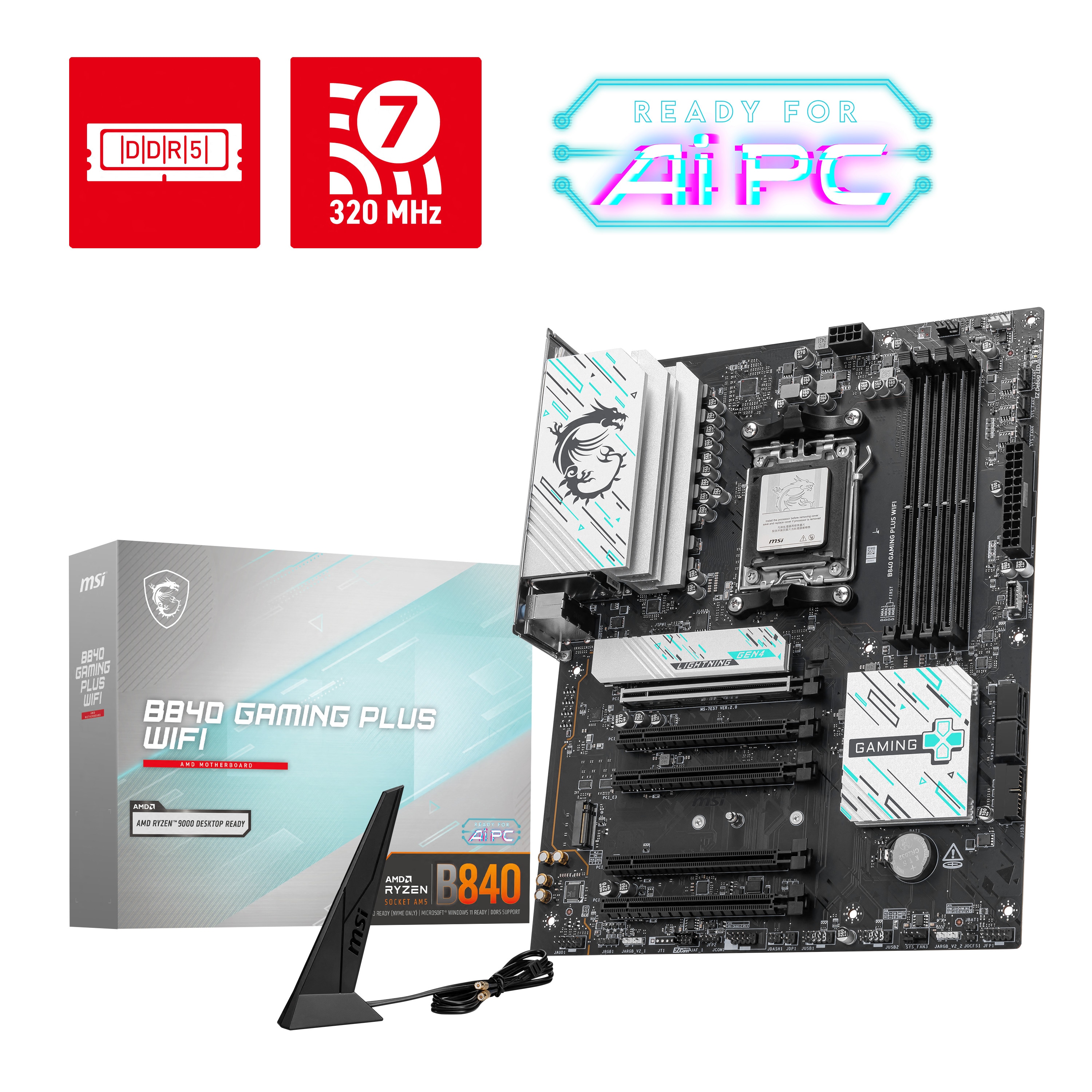 MSI B840 Gaming Plus WiFi - AM5 ATX Mainboard | Unterstützt AMD Ryzen 9000/8000 / 7000 Prozessoren, - DDR5 Memory Boost 8000+ MT/s (OC), PCIe 4.0 x16, M.2 Gen4 - Bild 5