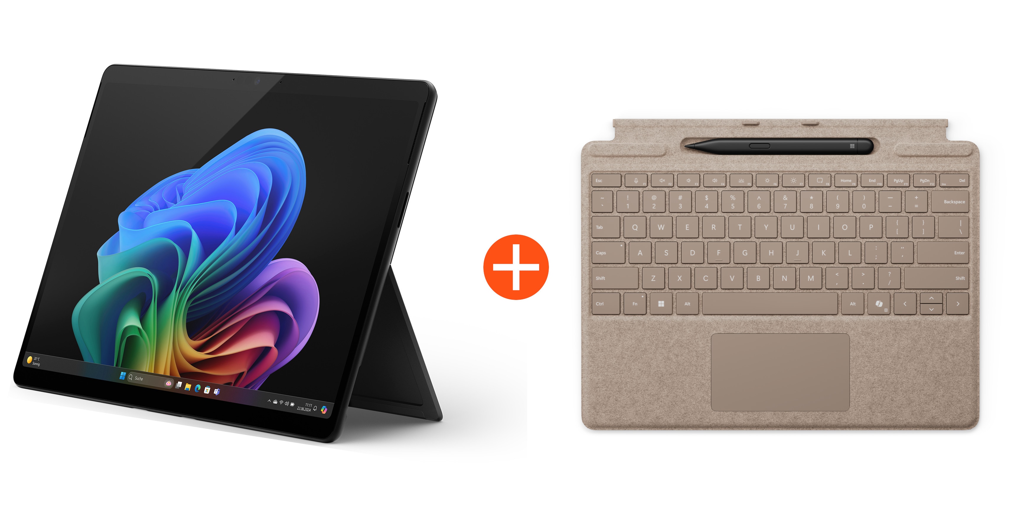 Microsoft Surface Pro (11. Edition) Copilot+ PC 13" OLED 2in1 Graphit Snapdragon® X Elite 16GB/1TB SSD Win11 EP2-08384 ohne Netzteil inkl. MS Surface Pro Keyboard mit Slim Pen sand EP2-08384+8X6-00149