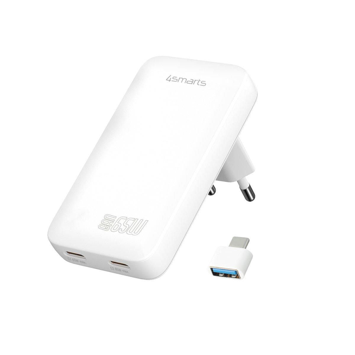 4Smarts Netzladegerät Flatplug Slim Dual 65W Gan 2C, Weiß Größe 2