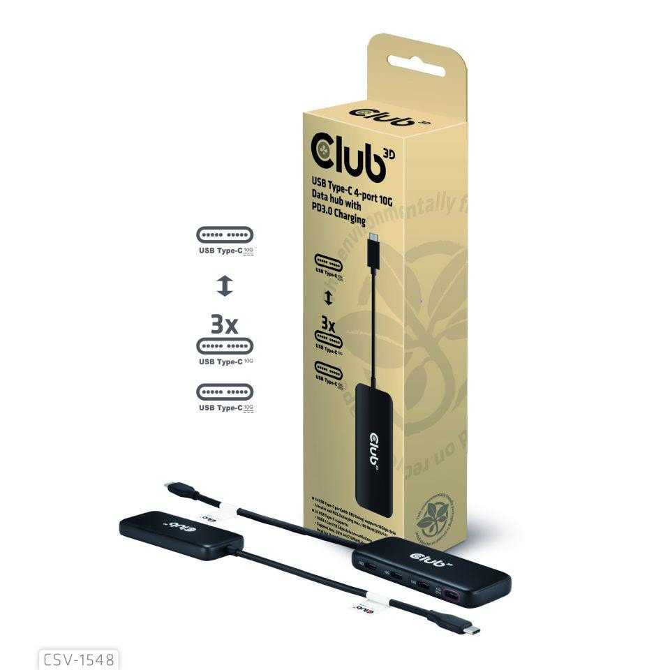 Club 3D USB Type-C 4-Port 10G Daten-Hub mit PD3.0 Ladefunktion