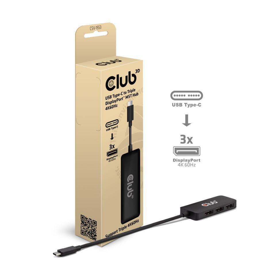 Club3d Club 3D Usb Typ-C Auf Dreifach Displayport Mst Hub 4K60hz Schwarz Csv-1553 - Image 2