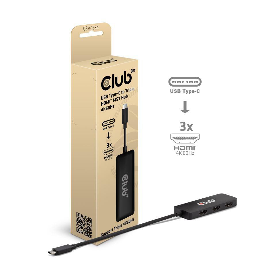 Club3d Club 3D Usb Typ-C Mst Hub Auf Triple Hdmi 4K60hz Größe 3 Schwarz
