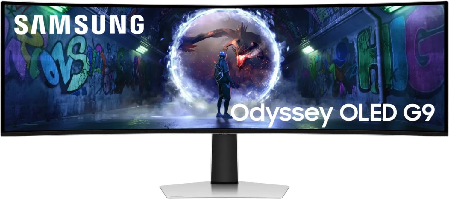 Samsung G93SD Curved Monitor 49 Zoll Dual QHD OLED Silber - Bild 4