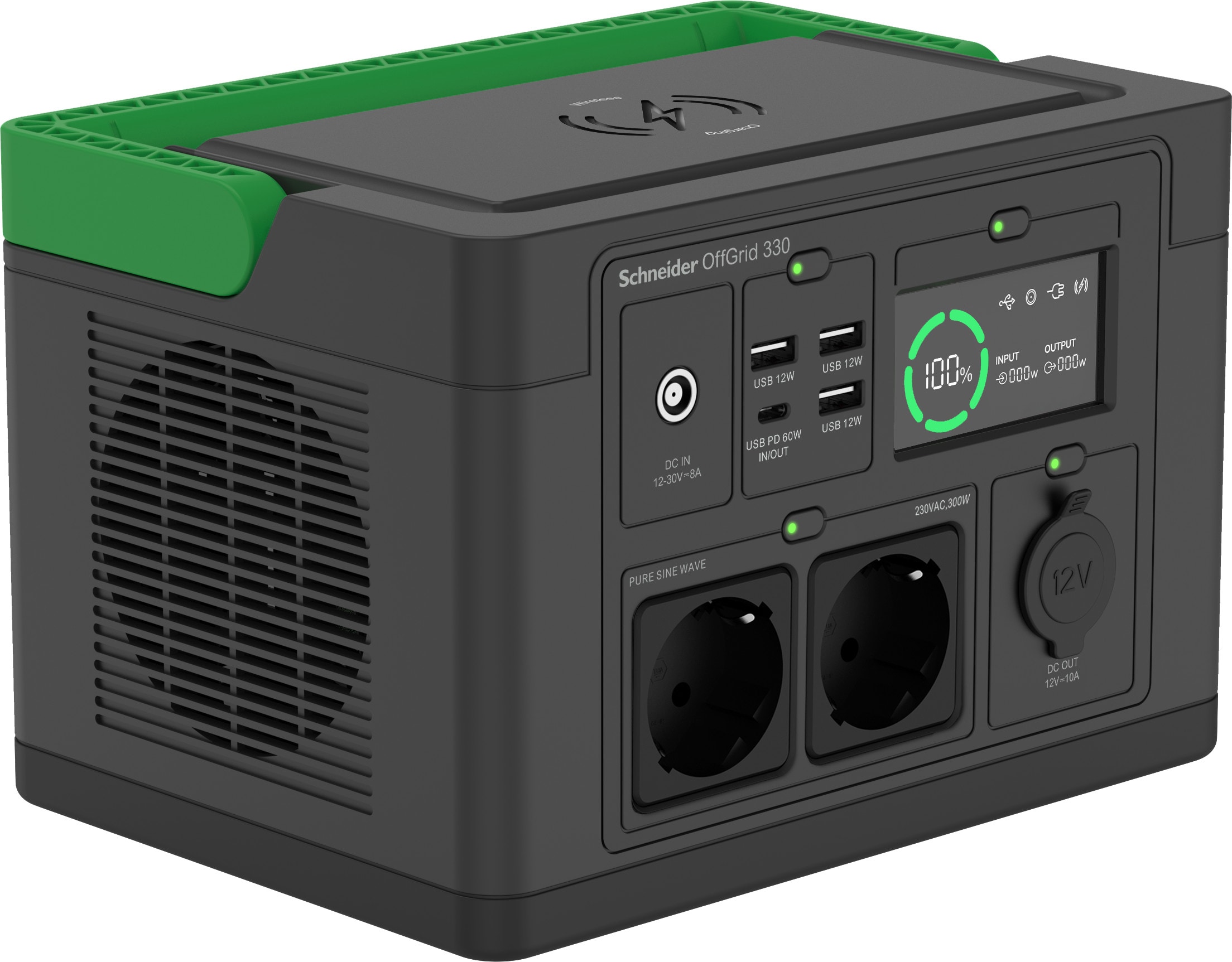 Schneider Electric OffGrid 330 Portable Power Station - 300-600W Nennleistung, 332Wh, 2x AC, 3x USB-A, 1x USB-C, 3,3kg