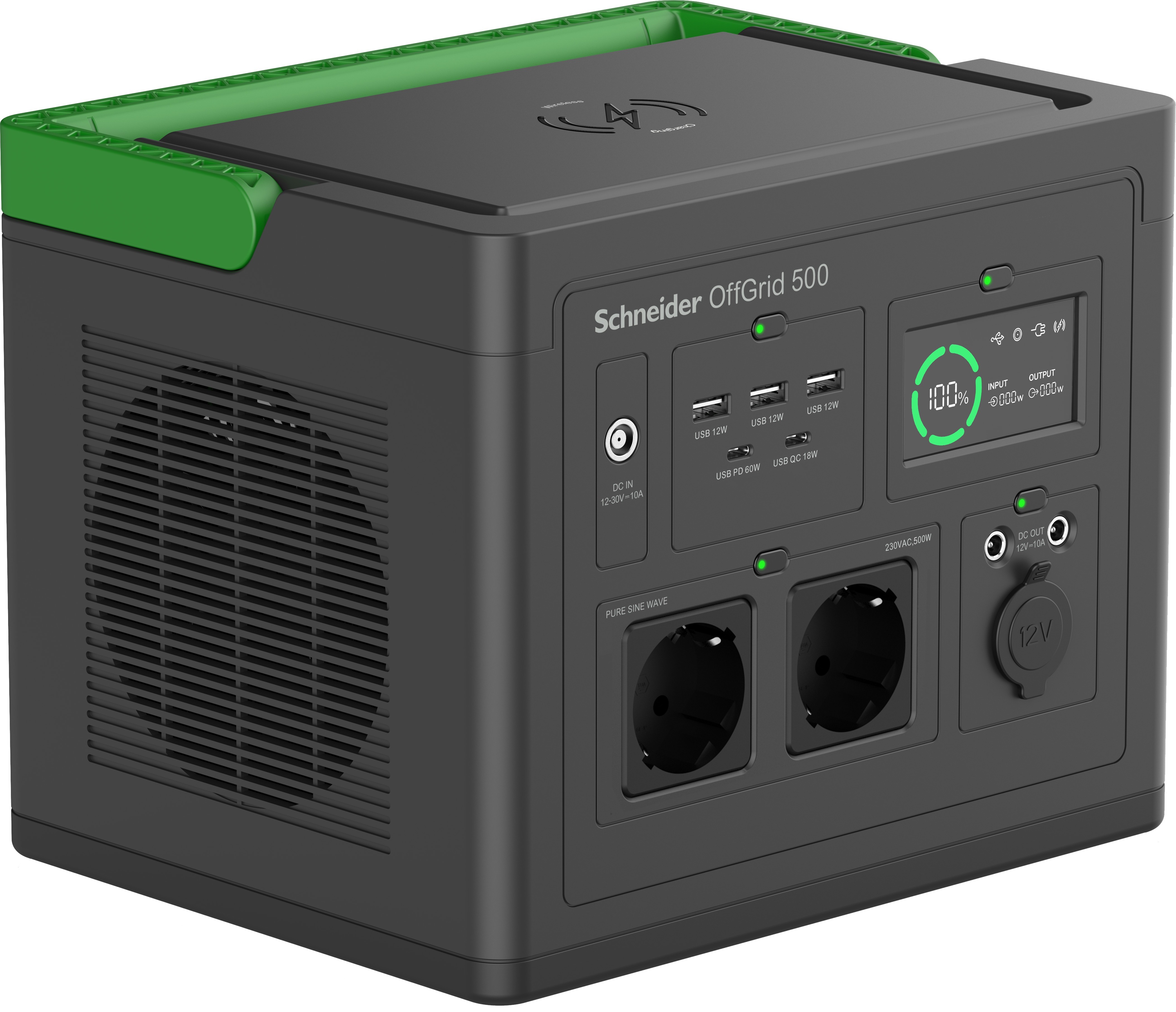 Schneider Electric OffGrid 500 Portable Power Station - 500-1000W Nennleistung, 517Wh, 2x AC, 3x USB-A, 2x USB-C, 5,5kg