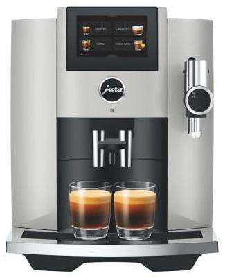 Jura S8 (Eb) Kaffeevollautomat, Spezialitäten, 4,3"-Touchscreen, Wifi, Sweet Foam & Sirupaufsatz, Feinschaum-Technologie, Energiesparmodus, Platin Größe 27 Silber