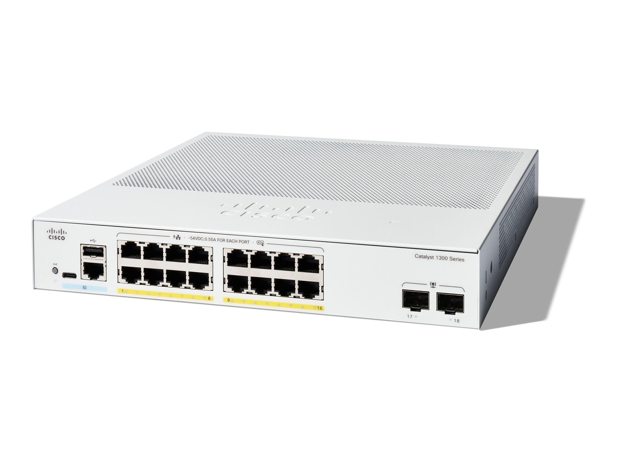 Cisco Catalyst C1300-16FP-2G Rackmount GB Managed Switch 16x RJ-45, 2x SFP, 240W PoE+
