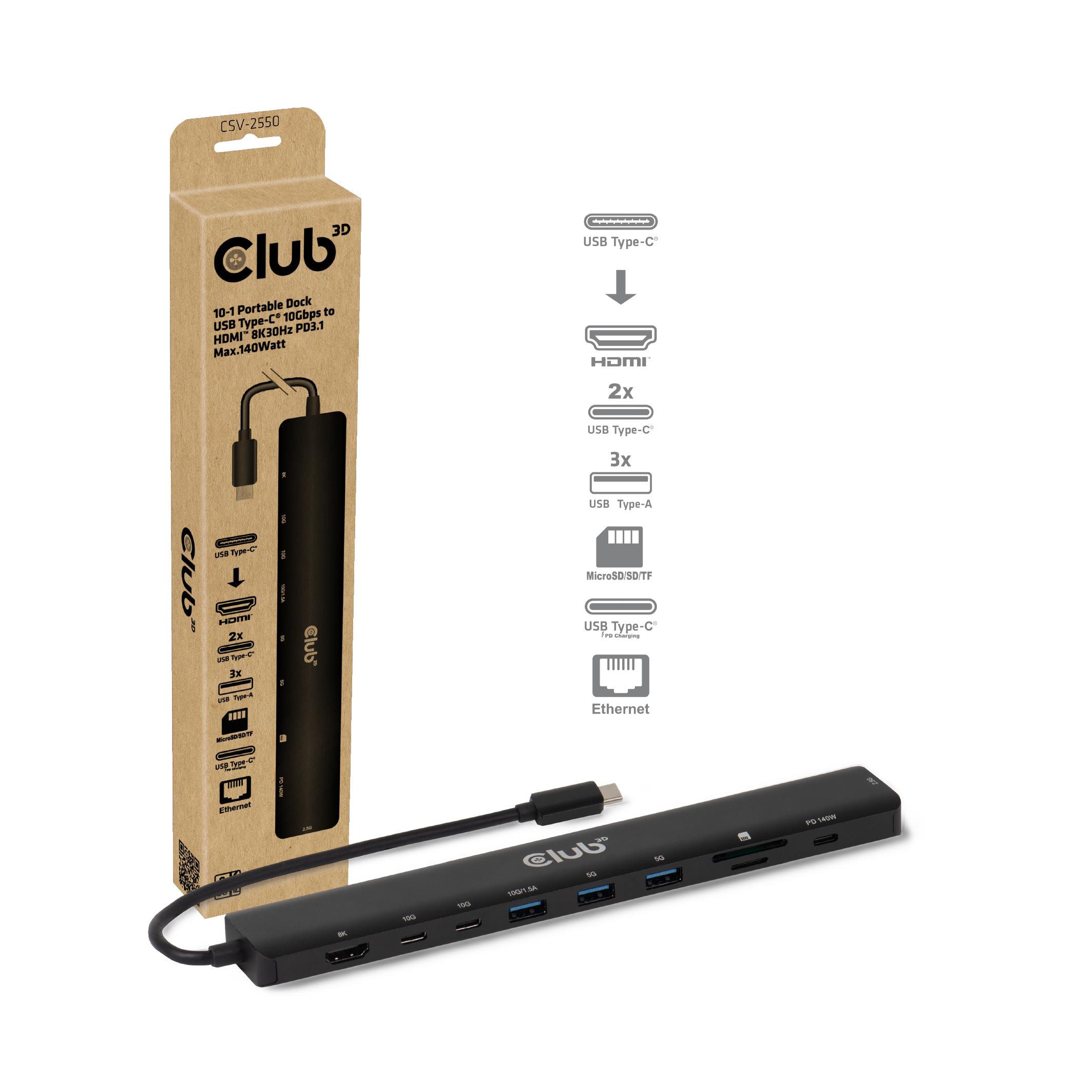 Club3d Club 3D 10-1 Hub Usb Typ-C® 10Gbps Auf Hdmi™ 8K30hz Pd3.1 Max.140watt Größe 3 Schwarz - Bild 4
