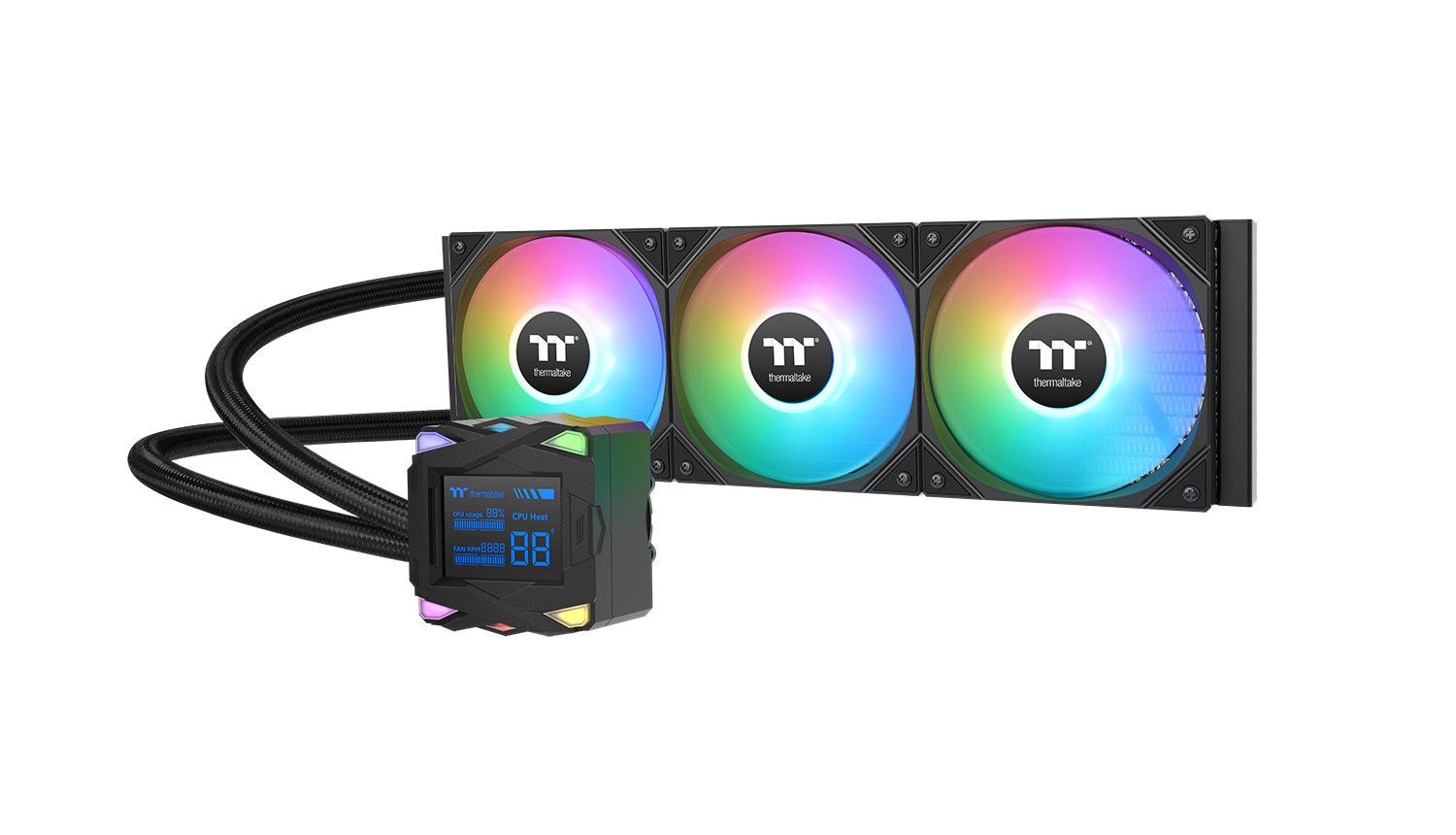 Thermaltake LA360-S ARGB Sync AIO Wasserkühlung 360mm – 2,4" Segment-LCD Display Wasserblock für CPU Temperatur und Auslastung, 3×120mm PWM ARGB Lüfter bis 2500 RPM, Intel/AMD (LGA1700/AM5), Schwarz - Bild 5