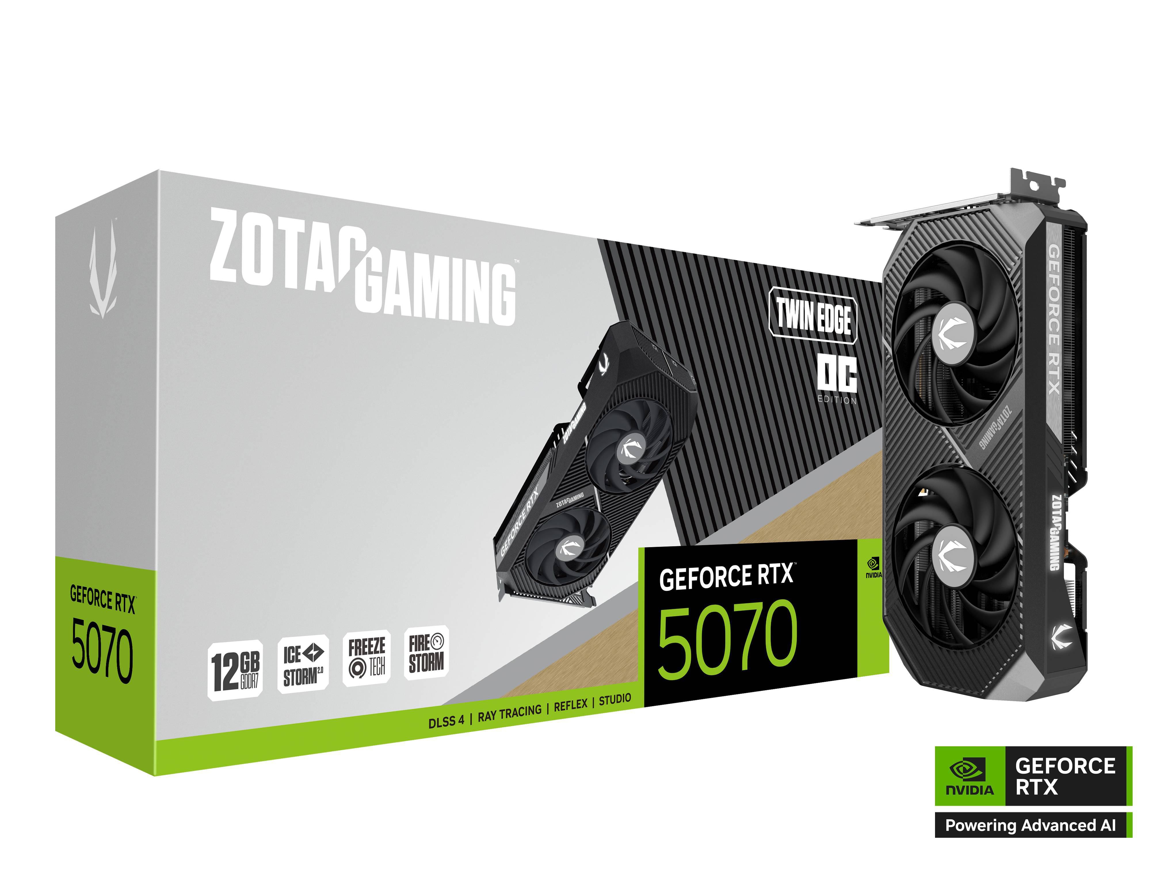 ZOTAC GAMING GeForce RTX 5070 Twin Edge OC 12GB GDDR7 Grafikkarte 3x DP, 1x HDMI ZT-B50700H-10P
