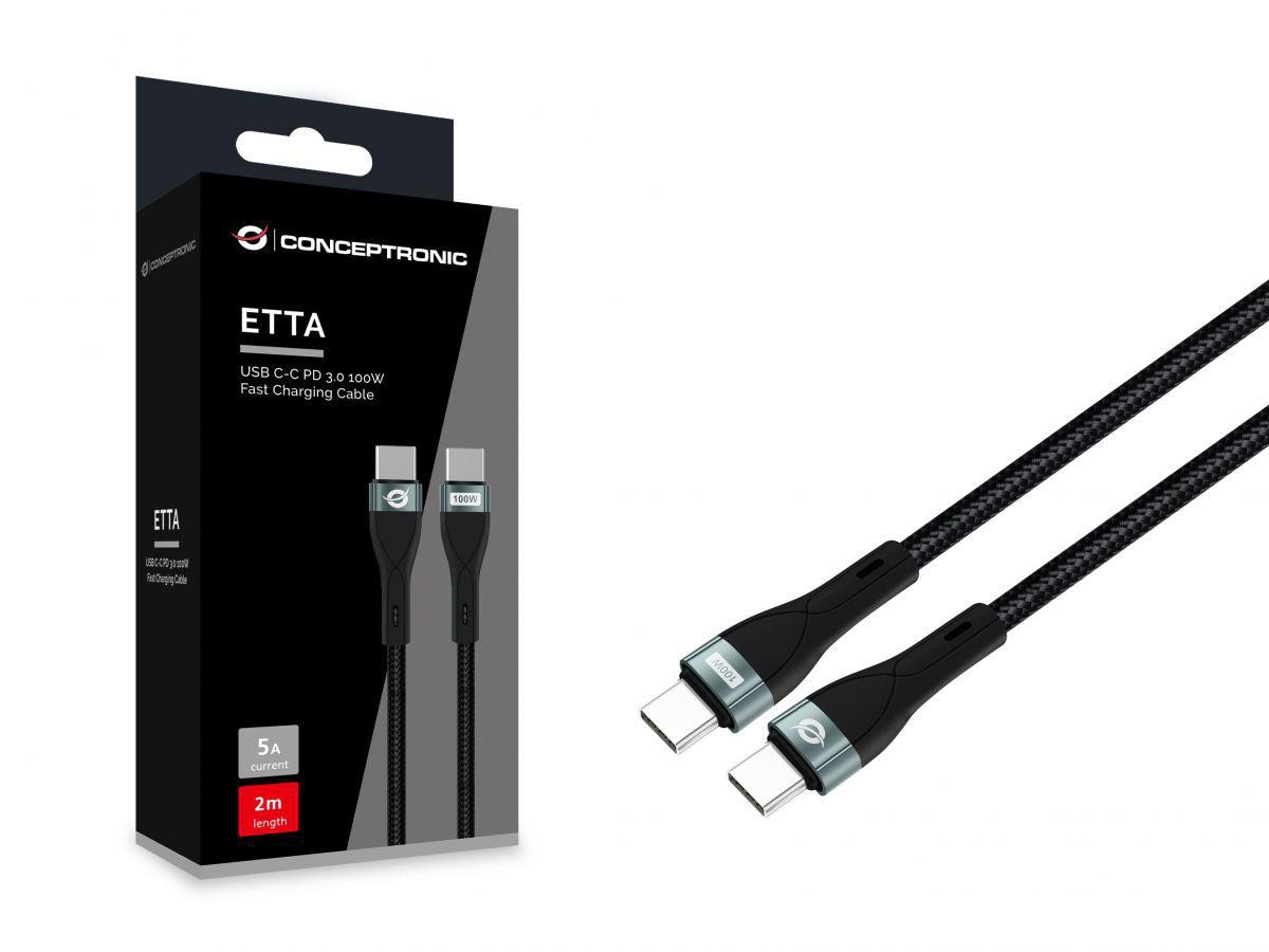 Conceptronic ETTA01B20 USB C-C PD 3.0 100W Ladekabel 2m