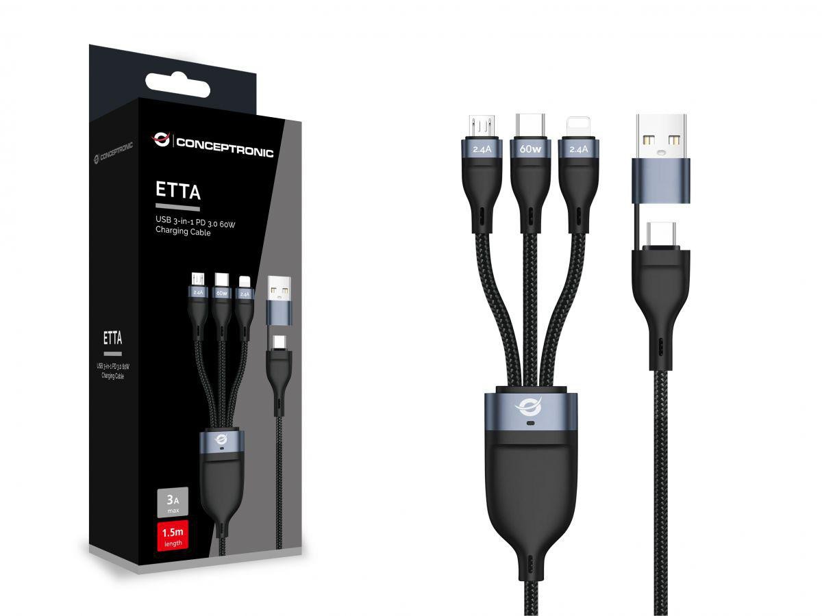 Conceptronic ETTA05B15 USB 3-in-1 PD3.0 60W Ladekabel 1.5m 110560907101