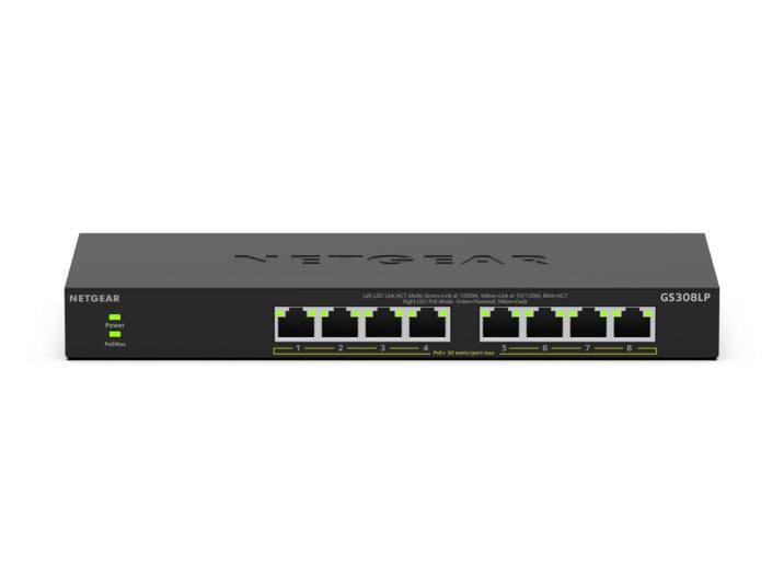 Netgear 8-Port Poe Gigabit Ethernet Unmanaged Essentials Switch (Gs308lp): Mit X Poe+ Bei 60 W, Erweiterbar, Desktop-, Wand- Oder Rack-Befestigung Größe 8 Hellblau